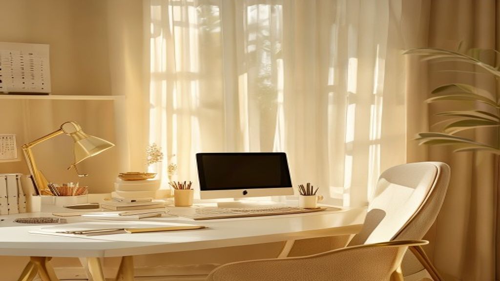 Bright, minimalist workspace with ergonomic desk setup by window